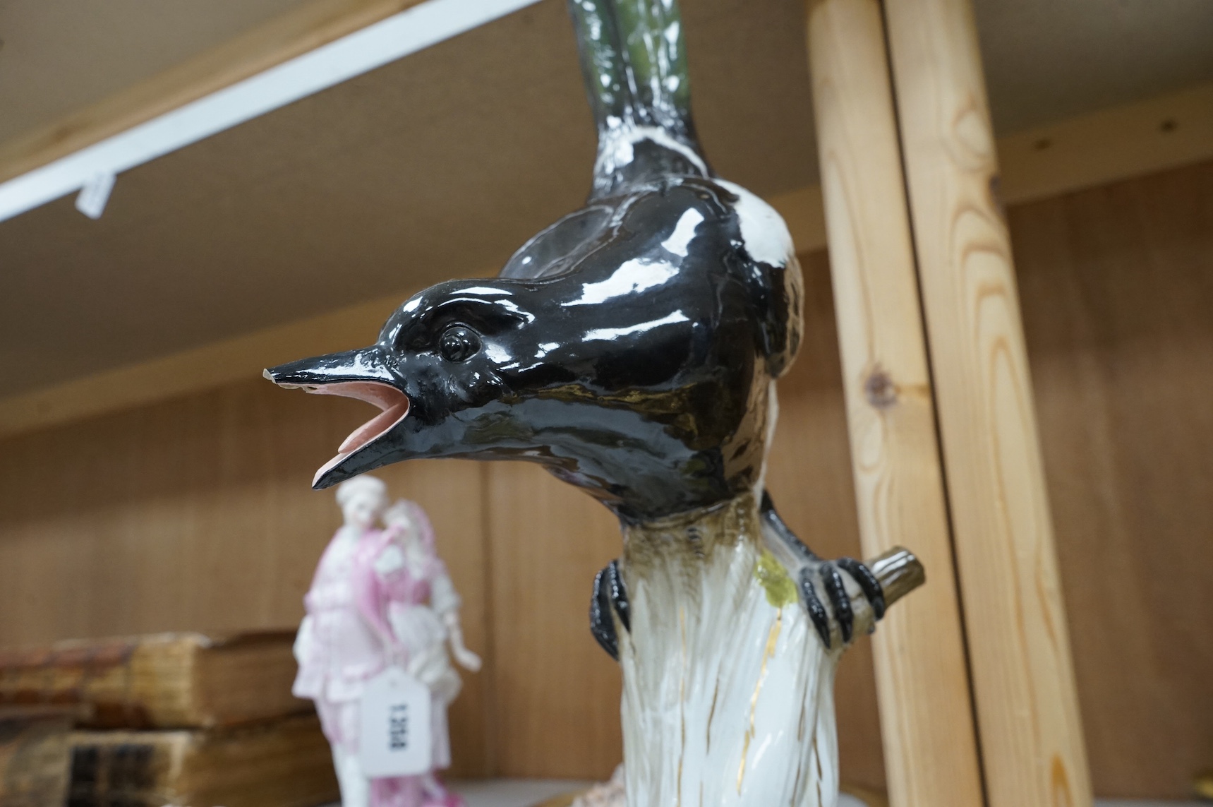 A large Meissen porcelain magpie, 53cm high